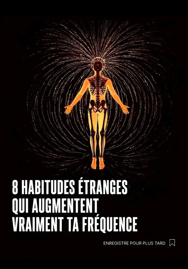 #PourToi #ÀMéditer #CheminDeLaSagesse #Comprehension #ÉveillezVotreConscience Voici 8 habitudes étonnantes qui peuvent vraiment booster ta fréquence : 1. **Le Bourdonnement Fréquentiel** : Fredonne doucement pendant 30 secondes. Cela active ton nerf vague et fait passer ton système nerveux en mode sécurité. C'est une façon d'élever ton niveau énergétique de base, et la science derrière ça est fascinante ! 2. **L'Ordre Subconscient du Coucher** : Avant de t'endormir, dis-toi intérieurement : 