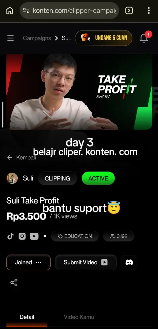 Hai teman teman aku cliper baru. aku tertarik untuk menjadi cliper karena aku ingin menghasilkan uang sendiri. bantu suport ya gass 🙏😇🙏#kontencom #kontenxsuli #kontencom 