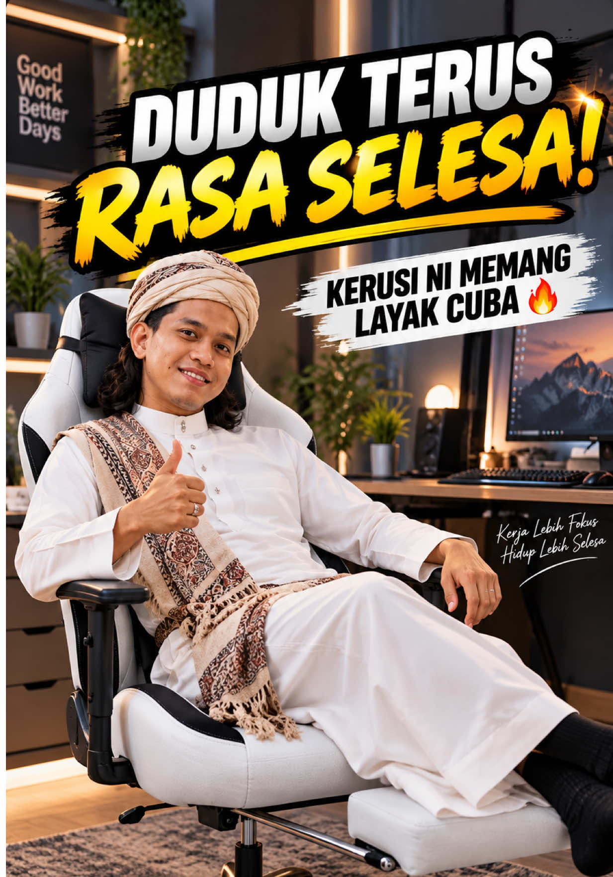 Kerusi gaming ergonomic memang berbaloi beli. Kualiti dijamin 3 tahun wehh.. recommended 