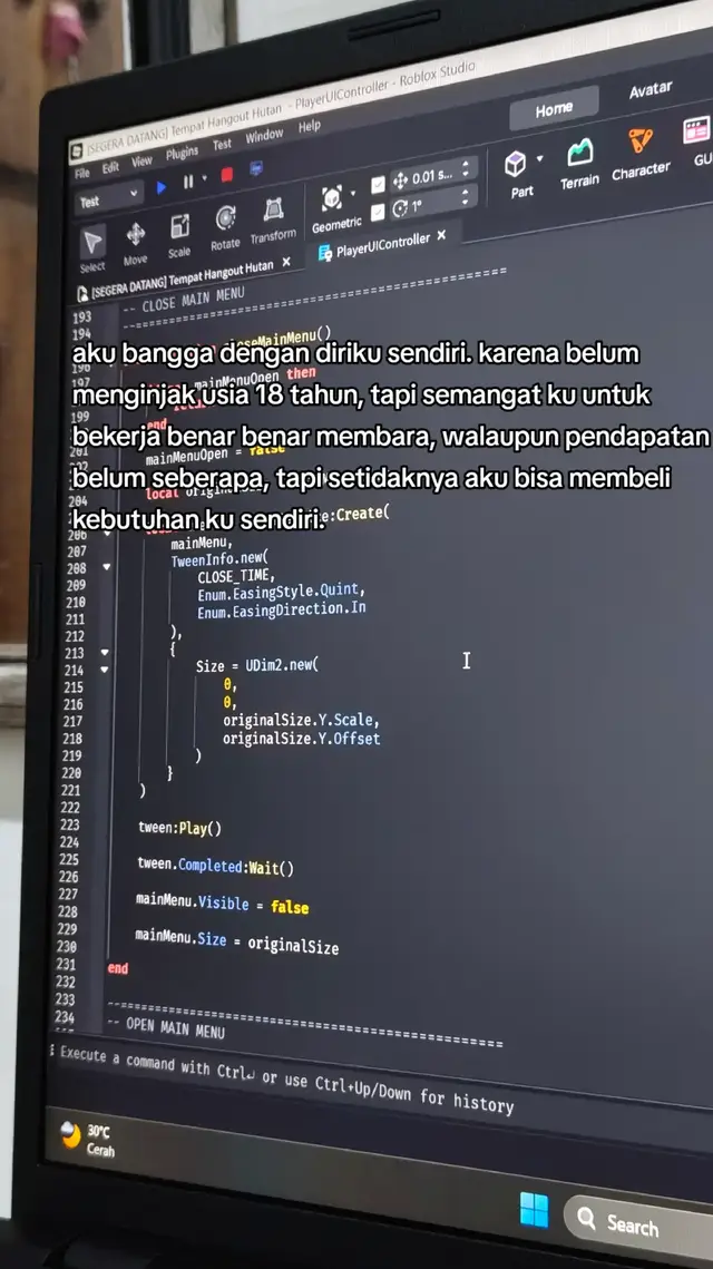 alhamdulillah, tetap bersyukur.  #semangatkerja #remaja #robloxstudio #coding #luau 