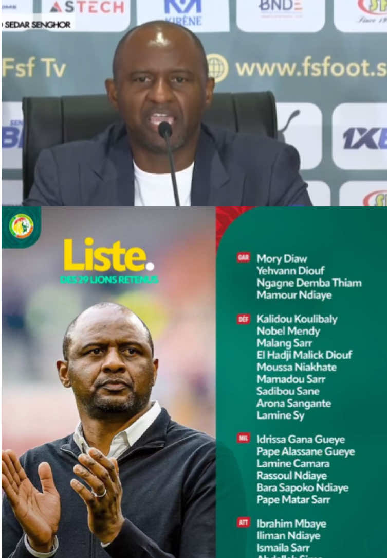 Liste des 29 lions retenus par Patrick Vieira #patrickvieira #listedeslions #fsf #senegal  
