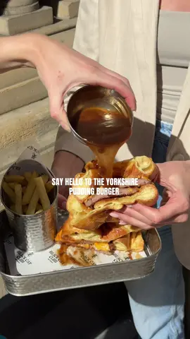 SAY HELLO TO THE YORKSHIRE PUDDING BURGER 🔥 Two smashed beef patties. Cheese. TWO Yorkshire Puddings. Koffman fries. Gravy.  Our ultimate cure for the night before. Available in MCR, Leeds and Liverpool! #sunday #yorkshirepudding #foru #trending #burger 