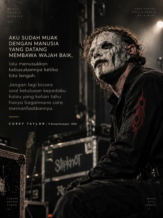 People = Shit adalah lagu Slipknot dari album Iowa (2001). Lagu ini menjadi salah satu representasi paling ekstrem dari era Iowa, ketika Slipknot mengeksplorasi kemarahan, frustrasi, kebencian, dan sisi gelap manusia dengan suara yang brutal dan agresif. Lagu ini menggambarkan kemuakan terhadap manusia, kepalsuan, penghinaan, dan pengalaman buruk yang membuat seseorang kehilangan kepercayaan terhadap lingkungan di sekitarnya. Judulnya sengaja provokatif sebuah luapan emosi mentah ketika rasa kecewa sudah berubah menjadi amarah. Pada akhirnya, lagu ini terasa seperti teriakan dari seseorang yang sudah terlalu lama menahan semuanya, lalu memilih mengeluarkan seluruh kebencian tanpa memperhalusnya. #Slipknot #PeopleEqualsShit #Iowa #numetal #RuangKenangan 