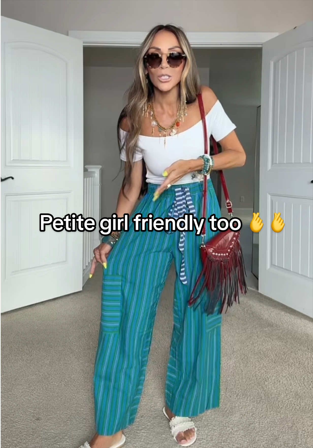 The striped pants that make the whole outfit 🤎 Striped cotton, relaxed wide-leg fit, oversized pockets + that cute contrast drawstring. 🫰Comfy enough to lounge in but way too cute to stay home in. 🍂 Love 💕  #fallstyle #bohostyle #widelegpants #falloutfits