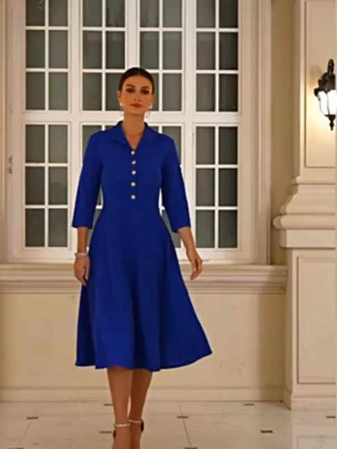 Inoava.com_Three_Quarter_Sleeve_Fit_and_Flare_Business_Midi_Dress@lnoavacom
