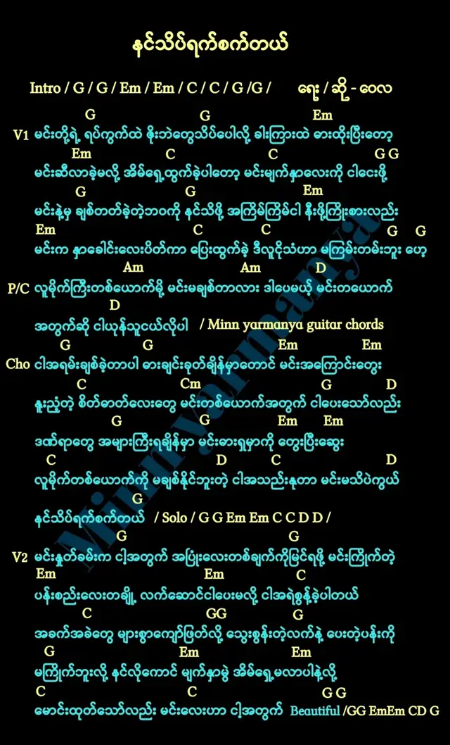 #နင်သိပ်ရက်စက်တယ် #Guitar #Chord #မင်းရာမည 