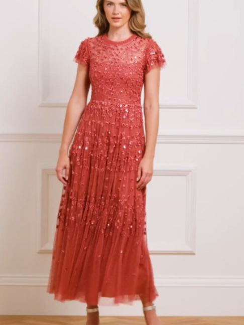 Inoava.com_Clover_Short_Sleeve_Ankle_Pink_Gown_Dress@lnoavacom