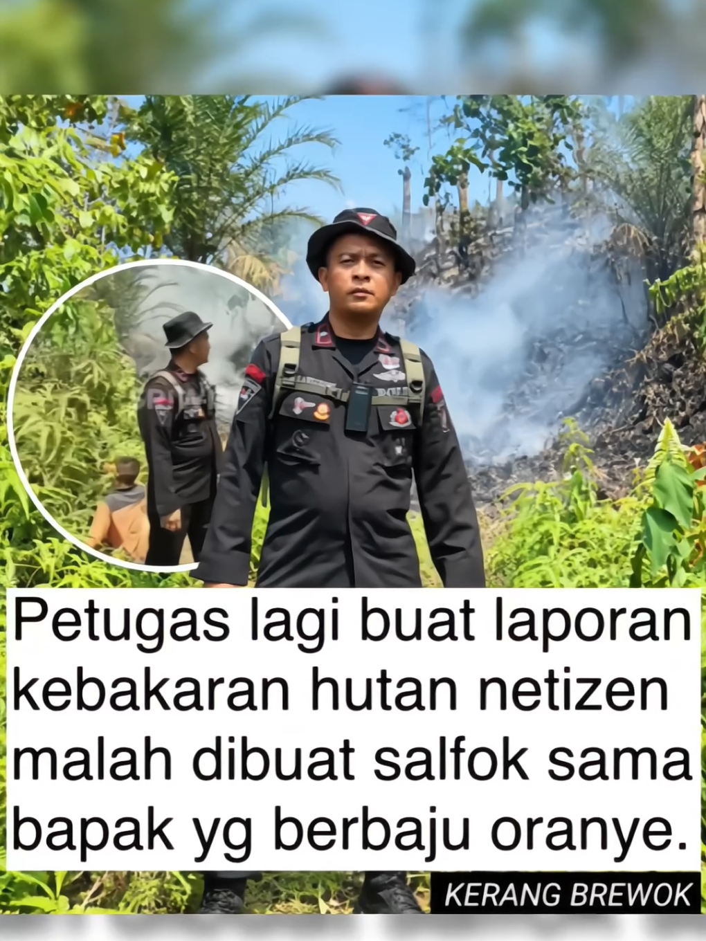 Sebuah video viral memperlihatkan momen seorang anggota Satbrimob di Kota Lubuklinggau, Sumatera Selatan, sedang menyampaikan laporan terkait kebakaran lahan di Kecamatan Lubuklinggau Utara. Namun, netizen justru dibuat salah fokus dengan aksi warga di belakangnya yang terlihat terjatuh saat ikut memadamkan api. Menariknya, setelah kejadian tersebut, anggota Brimob dan warga itu tetap melanjutkan aktivitas seolah tidak terjadi apa-apa hingga laporan selesai. Momen spontan di tengah situasi serius ini pun mengundang beragam reaksi netizen.#brimob #karhutla #ngakakkocak #beritaviral #fypシ゚viral 
