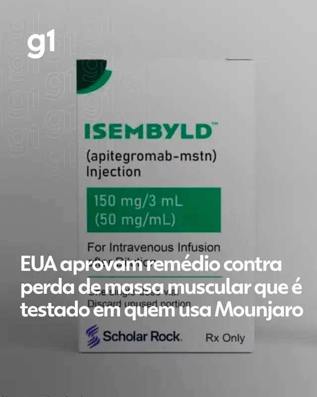 #Saúde - A agência que regula medicamentos nos Estados Unidos, FDA, aprovou o Isembyld (apitegromab), primeira terapia voltada diretamente ao músculo em pacientes com atrofia muscular espinhal (AME). A AME é uma doença genética rara que provoca perda progressiva de força muscular, podendo comprometer desde a capacidade de andar até, em casos graves, a respiração. Em um estudo com quase 200 pacientes, quem usou o novo remédio junto com o tratamento já existente ganhou função motora, enquanto quem seguiu só com a terapia atual perdeu função ao longo de um ano. A aprovação pode abrir caminho para outro uso da droga: contra a perda de massa muscular durante o uso de canetas de tirzepatida. Um efeito colateral conhecido desses medicamentos é a perda de massa muscular junto com a gordura — e resultados preliminares de um estudo combinando o remédio da Scholar Rock com a tirzepatida (substância do Mounjaro) mostraram que essa perda pode ser bem menor. Leia mais no #g1. #medicamento #eua #fda #músculo #mounjaro #tiktoknotícias