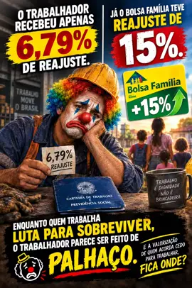 Que país é esse!/????????????O trabalhador recebeu apenas R$ 6,79 de aumento. Já o Bolsa Família teve reajuste de 15%. Enquanto quem trabalha luta para sobreviver, o trabalhador parece ser feito de palhaço. #flaviobolsonaro #acorda #22 #desanimo #brasil 