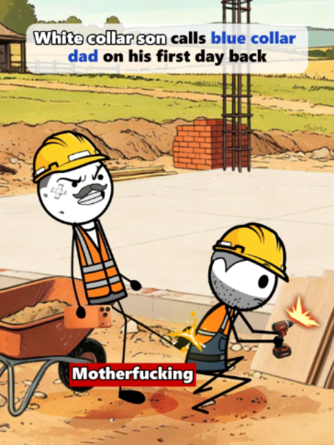 White collar son calls blue collar dad on his first day back#fyp #relateable #animationmeme #bluecollar #whitecollar #TikTokFantasyMovieContest #viral #work