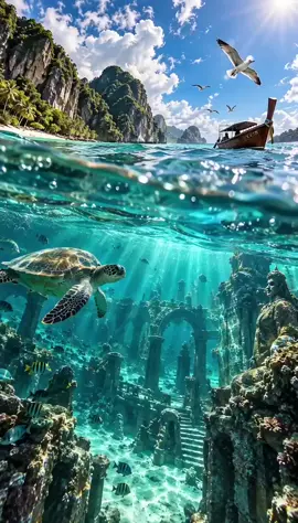 Somewhere between the world we know and the one we dream about. #SurrealArt #FantasyWorld #OceanLovers #DigitalArt #AIAr 