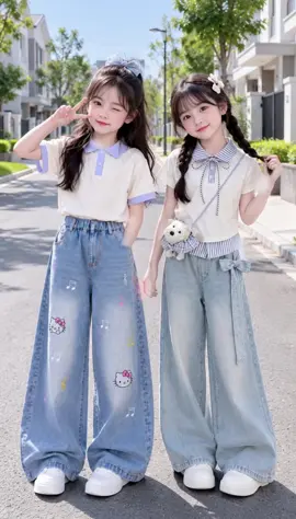 Quần jeans ống suông đính nơ xinh cho bé gái, size 20–50kg #quanjeansbegai #quanbogbegai #quansuongbegai #quandihoc #thoitrangbe 