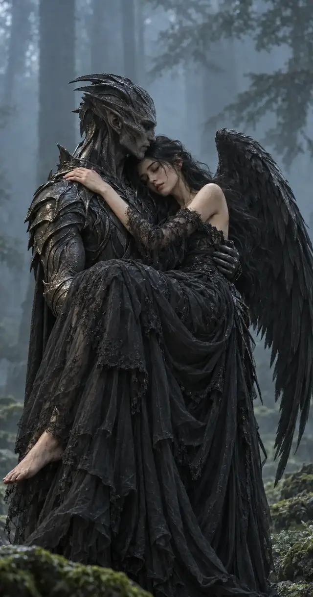 Carried beyond the veil—where angels fall, aliens rise, and the forest keeps every secret. 🖤🌫️👽 #DarkFantasy #GothicAesthetic #CinematicHorror #BeyondTheVeil #fyp 