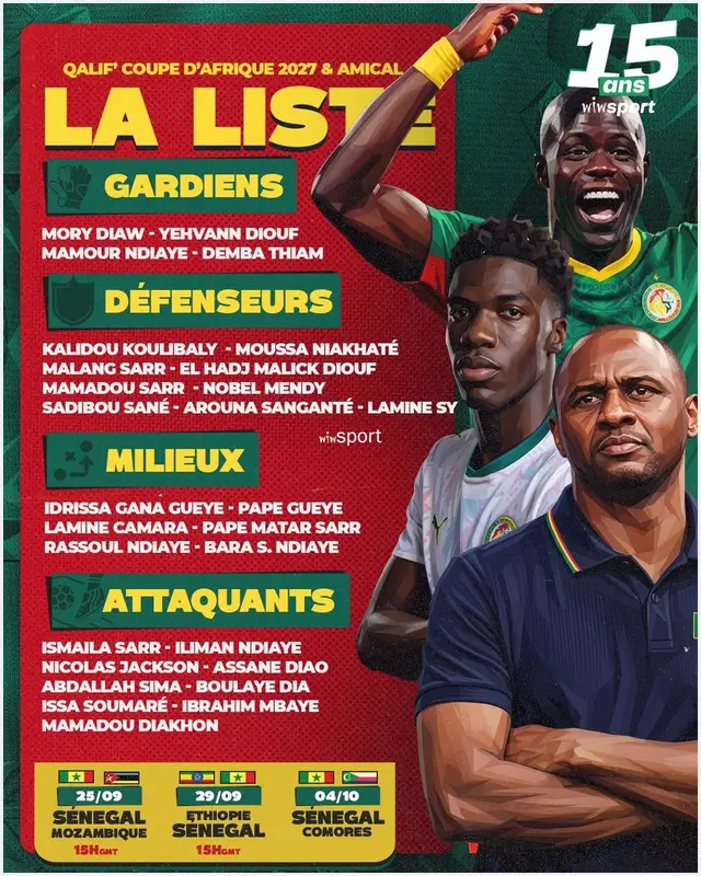 📌  Patrick Vieira a dévoilé les joueurs retenus pour la fenêtre internationale de…