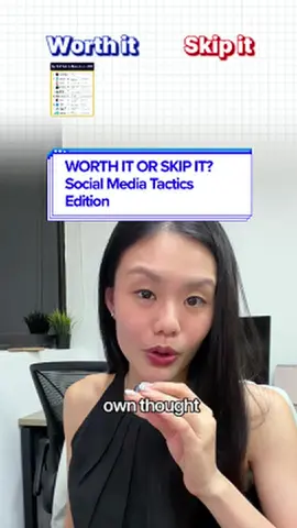 Worth it or skip it? 👀 There are so many social media marketing tips out there, but you really don’t need to do everything you see online. Some strategies are worth your time. Others just create more work. Here are a few I’d keep, and a few I’d skip. Follow for more social media marketing tips, content strategy and marketing education.