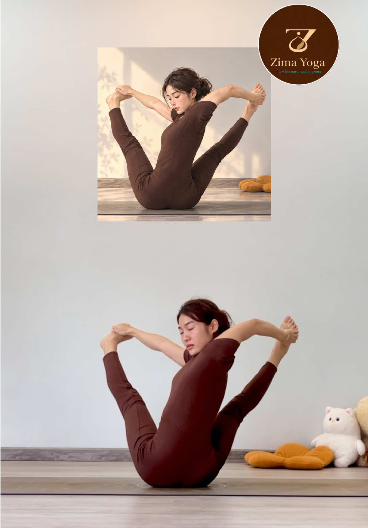 Lợi ích của tư thế: 1. Mở khớp háng sâu: hai chân dạng rộng giúp tăng độ linh hoạt vùng hông và khả năng xoay, dạng của khớp háng. 2. Kéo giãn cơ đùi trong và đùi sau: tư thế chân mở cao tạo lực kéo rõ ở nhóm cơ khép và gân kheo. 3. Tăng độ linh hoạt vùng chậu: giúp cơ thể kiểm soát tốt hơn khi thực hiện các tư thế mở hông và dạng chân nâng cao. 4. Mở vai và ngực: hai tay đưa ra sau để giữ bàn chân giúp tăng biên độ vận động của vai, đồng thời tạo sự mở rộng ở vùng ngực. 5. Tăng sức mạnh cơ bụng và cơ lưng: việc giữ thăng bằng trên phần hông đòi hỏi core hoạt động liên tục để ổn định thân người. 6. Rèn khả năng giữ thăng bằng và kiểm soát cơ thể: phối hợp đồng thời giữa core, hông, chân và vai để duy trì tư thế. #yogateacher #yogapose #yoga #flexible #zimayoga 