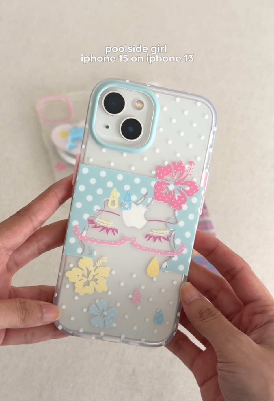 no selection for iphone 13 or 14 type? don’t worry, iphone 15 case fits just fine!🩵🌺 #wodecase #iphonecase #whimsical #Summer #caseiphone 