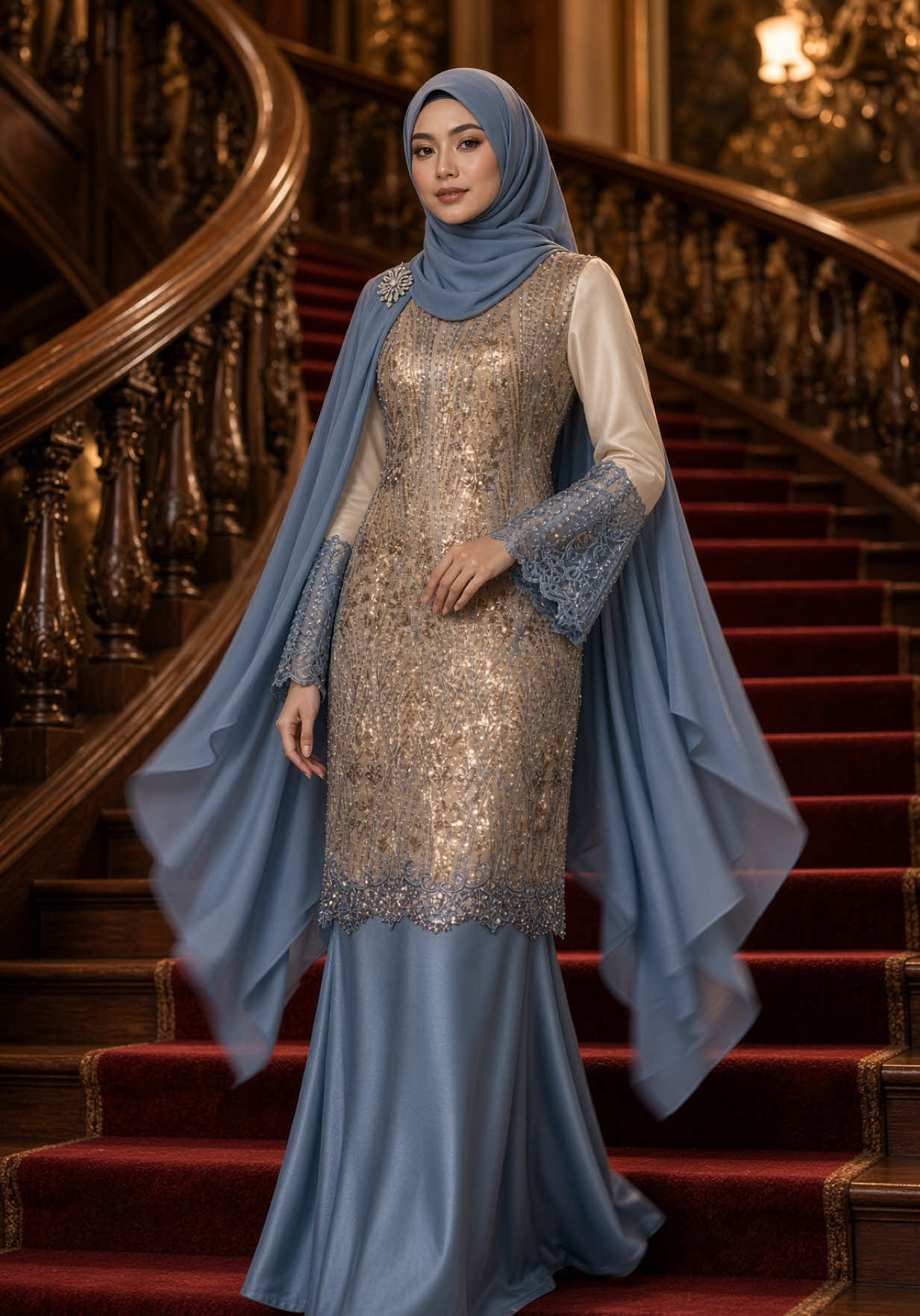 Kurung Layla Dual Tone Ash Blue . Jemput masuk live @KURUNG YUGI DESIGN (ABG YUGI)  untuk dapatkan promo ketika live😊 #kurungpremiumlace #lacecantikmalaysia #temaraya2027 