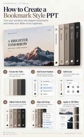 How to create a bookmark-style PowerPoint design 📑 Turn simple shapes into clean navigation tabs for a professional slide layout. #PowerPointTutorial #PowerPointTips #PresentationDesign
