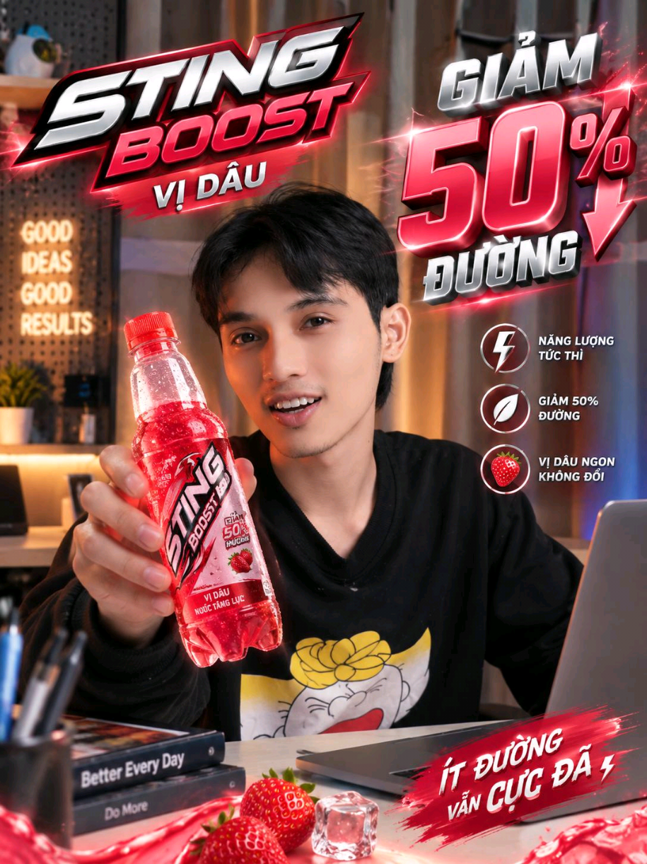 Trải nghiệm Sting Boost Dâu giảm 50% đường: Vị dâu quen thuộc có thay đổi không? #StingBoost #StingDau #Sting50PhanTramDuong #NuocTangLuc #ReviewSanPham