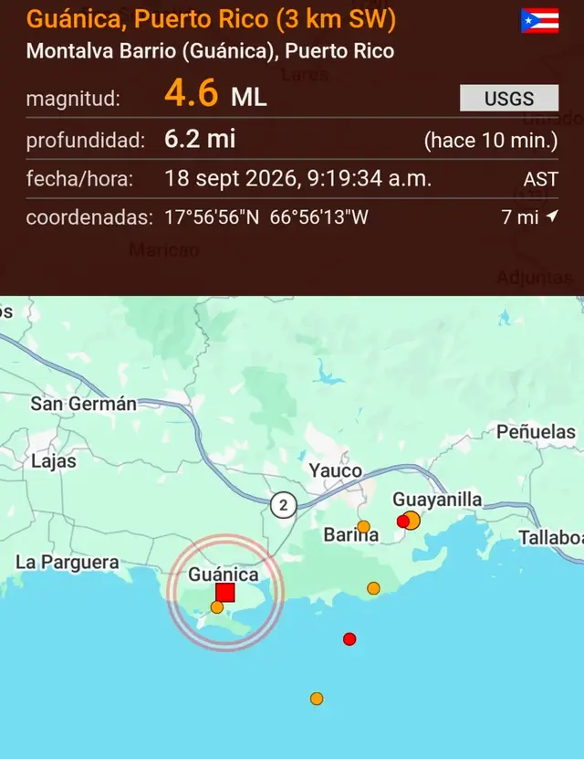 👀⚠️Se registra temblor en el suroeste de Puerto Rico. 4.6 en Guánica #sismo #temblor #puertorico #tiktokpuertorico #fyp 