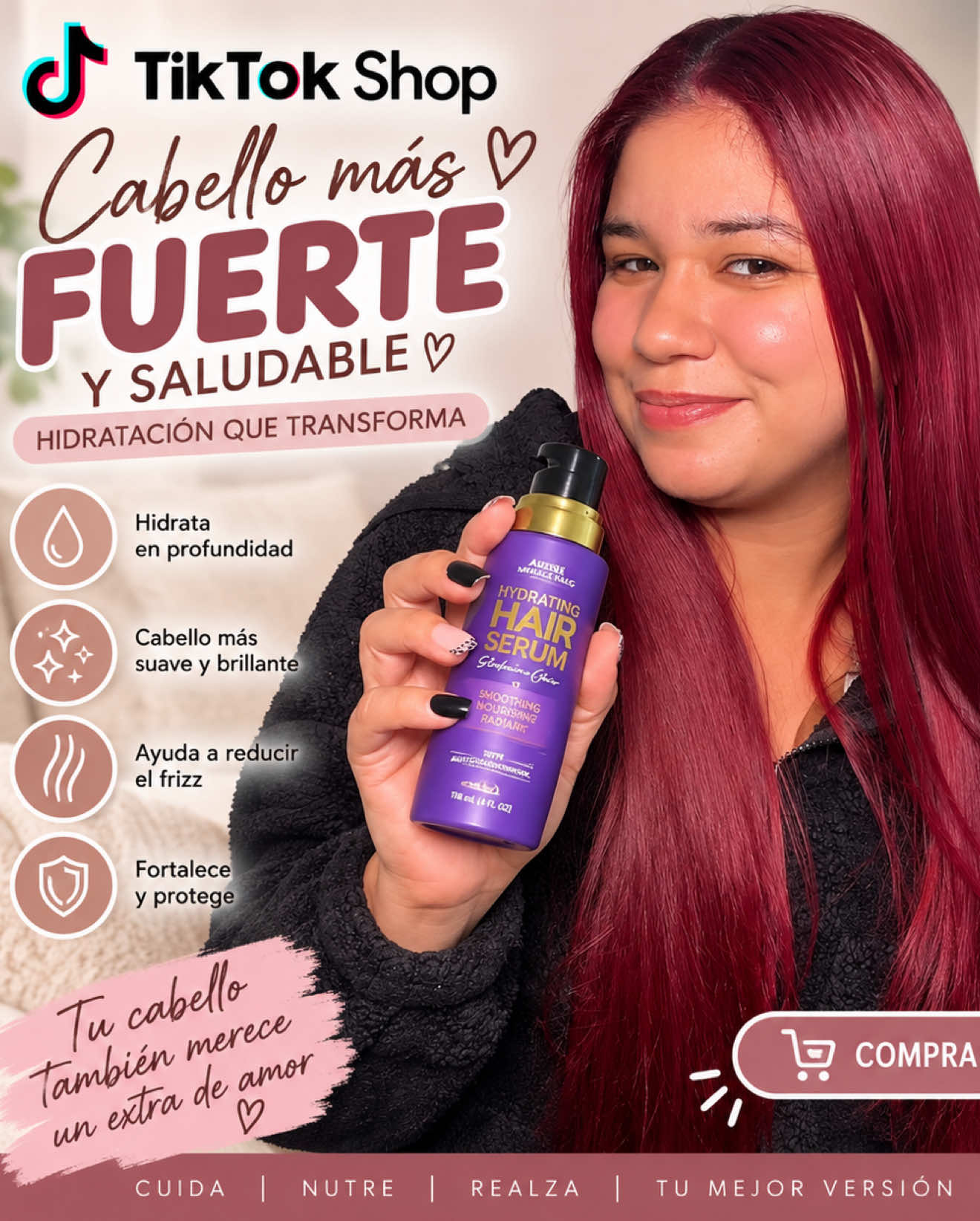 Hydrating Hair Serum For Frizzy, Dry and Damaged Hair - Leave-In Conditioner with Keratin | Biotin | Castor & Rosemary Oils | Vitamins B & E Treatment - Heat Protection - Paraben & Sulfate Free