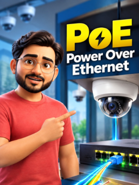 PoE switch mein laptop laga diya—kya laptop jal jayega? 👀⚡ Standards-compliant active PoE mein normally nahi! Switch pehle device ki PoE signature check karta hai. Compatible device mile to power deta hai—warna operating PoE power apply nahi karta. Lekin passive PoE mein ye safety guaranteed nahi. Voltage aur compatibility zaroor check karo! 802.3af: ⚡ 15.4 W at switch 📹 12.95 W at device 📏 Ethernet channel normally 100 m PTZ ke liye PoE+ ka math next video mein. Follow TekRukh! #PoE #PoESwitch #IPCCTV #IPCamera #CCTVTips #Networking #TekRukh