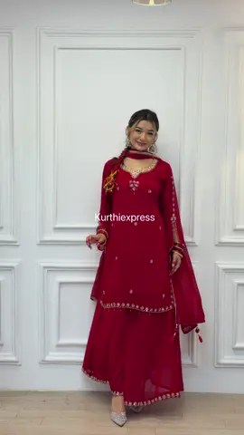 Beautifully hand worked red Georgette Sharara set❤️✨ order via instagram 💌 #kurthiexpressbyneelam #shararasuit #redkurtha #handwork #foryoupage❤️❤️ 