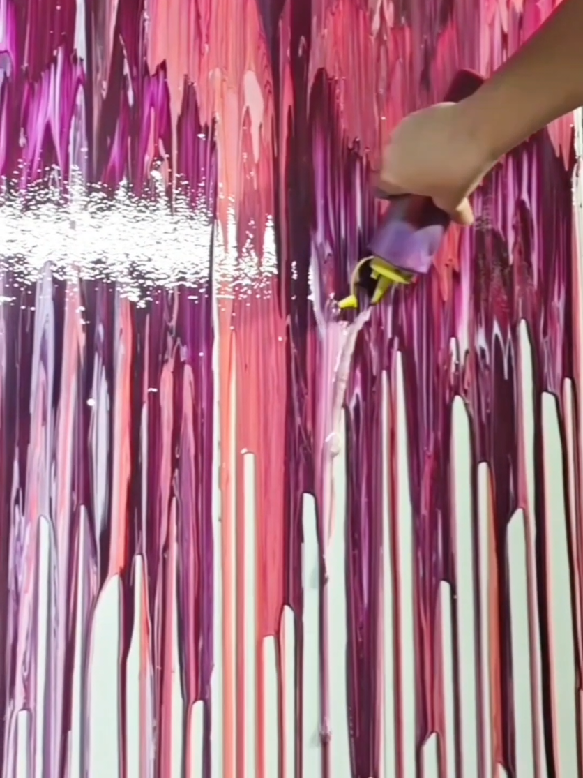 my new paint drip wall in my studio #mixedmediagirl #acrylicpour 