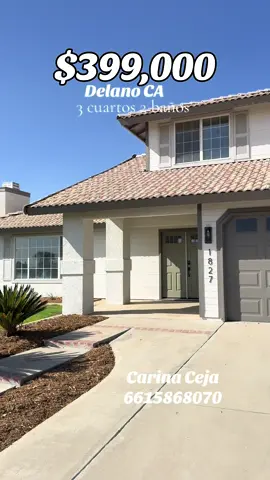 Casa de dos pisos localizada Delano, California ofreciendo 3cuartos 2Banos  Carina A. Ceja / Realtor ® DRE# 01805535 661-586-8070  Avalar® DRE#01907379