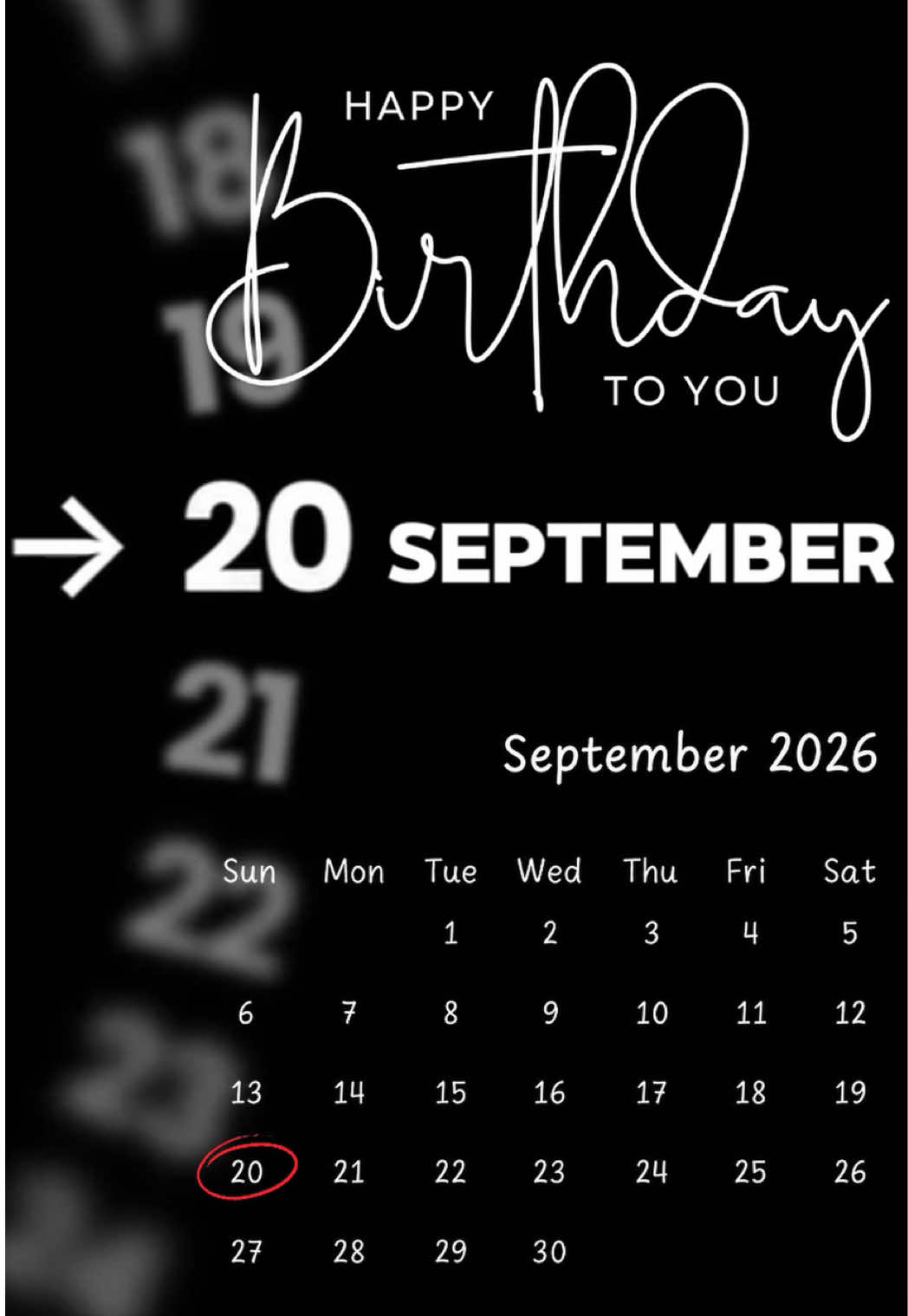 Happy Birthday 20 September 2026 Template-Just click 