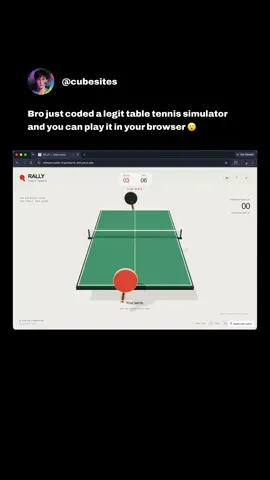WTF… someone built a physics-based table tennis game in the browser 🤯 Web is evolving fast with AI Follow for more 🔥 Source 🔗: indispensable-lingonberry-hot.julius.site #ai #coding #webdevelopment #javascript #html