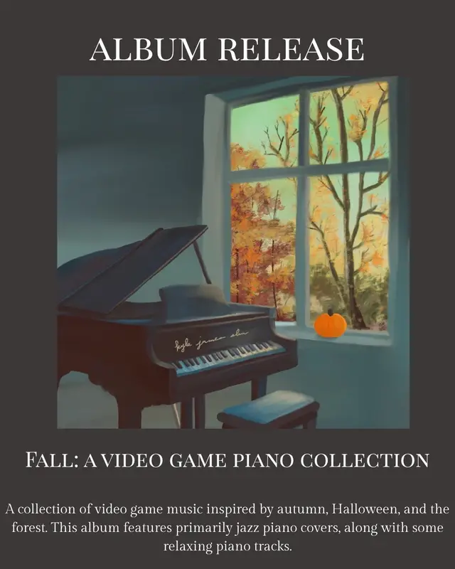 I’m excited to announce my third solo piano album, now available on all music platforms! I’ve been working on this one since the start of the year, and I’m glad to be able to finally share it. Most of my song choices are nostalgic pieces that are very dear to me, along with some more modern pieces as well. I hope you enjoy them during this cozy/spooky fall season. —— Album artwork and creative input provided by my amazing wife, @Morgan Brook Music  ___ I’ll be running a giveaway until next Saturday, featuring the items listed in the post. To enter into the drawing: 1. Share this post and tag me (send me a screen shot if private) 2. Comment/share your favorite track and tell me why it stood out to you As with my previous albums, I’ve hidden numerous musical easter eggs throughout the album. (Around 8) Send me a message with a list of all that you could find, and the top 3 responses will receive a bonus entry for the giveaway. Giveaway will go until next Saturday, September 26th. ___ #autumn #jazzpiano #pianocover #vgm #nintendomusic