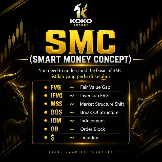 SMC (Smart Money Concept) 📊 Belajar membaca pergerakan harga melalui market structure, liquidity, FVG, OB, MSS & BOS untuk memahami area penting di market. 🎯 Bukan sekadar entry, tapi pahami alasan di balik pergerakan harga. #SMC #SmartMoneyConcept #KokoTrader #TradingEducation #ForexTrading