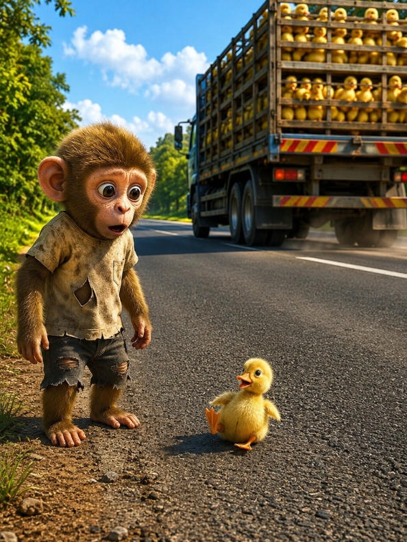 A Baby Duckling Fell Off a Truck and This Tiny Monkey Picked It Up 🦆 What Happened 1 Year Later Will Change How You See Hard Work ❤️ . . #foryou #viralvideos #pppppppppppppppp #1millionviews #uktiktok #tiktokstudio #emontional #tiktokgrowthchallenges #emotional #sucessfull 