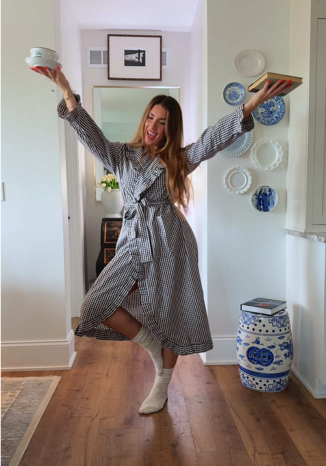 🤎 & it’s 100% cotton too! | for reference: 5’8 135 wearing a medium  #robe #ginghamprint #cozyrobe #fallloungewear #tiktokshopcreatorpicks 