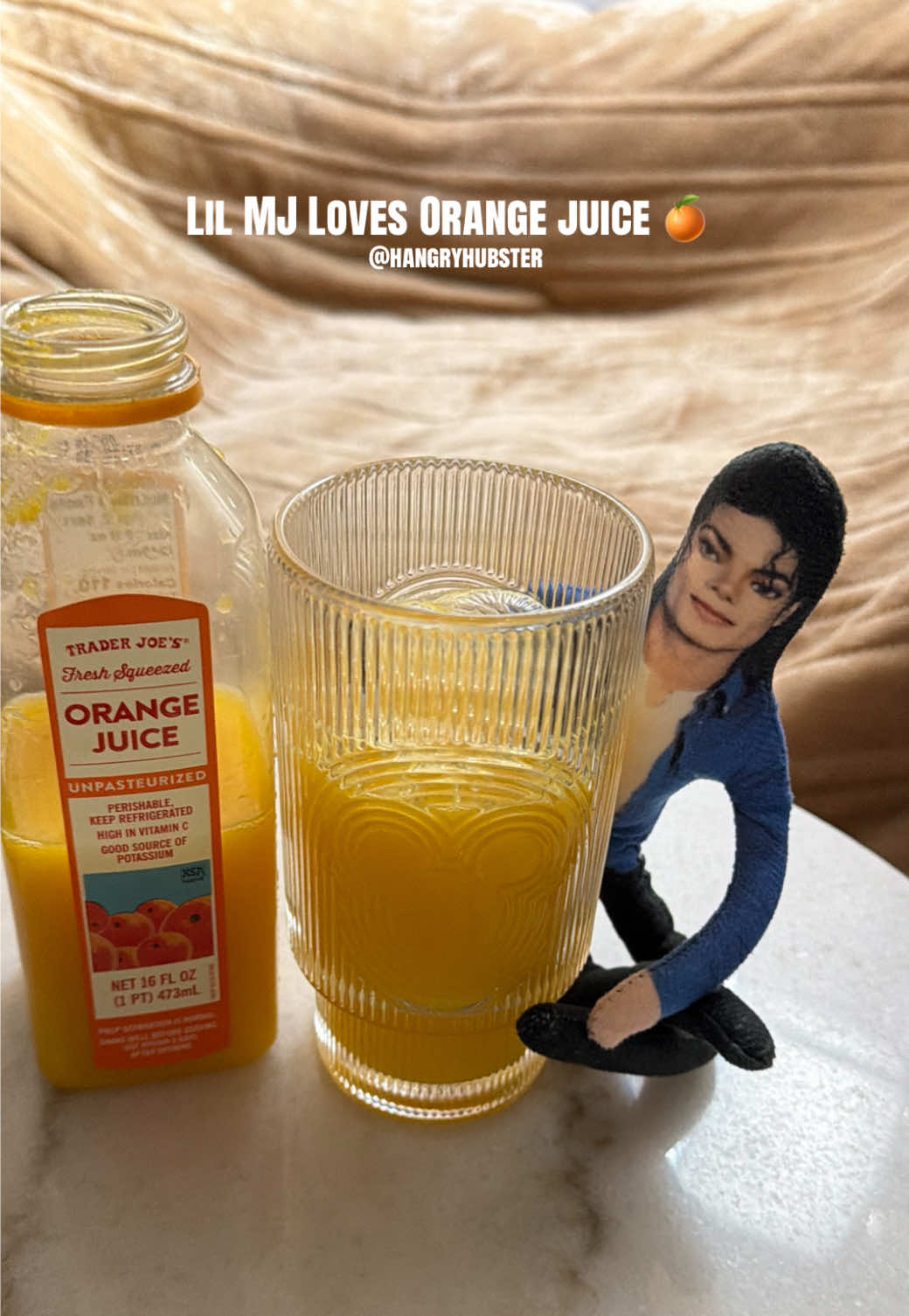 🍊🥤 Lil MJ LOVES orange juice! 😍 @Michael Jackson  POV: When you’re a tiny MJ with big King of Pop energy… but your real obsession is orange juice. 😂🍊🕺🏽 Got this little OJ treat from @Trader Joe's 🛒🍊 And Lil MJ said: “More juice, please!” 😆🥤 MJ 👑 King of Pop MJ 🕺🏽 Moonwalker MJ 🍎 Applehead MJ 🤏🏽 Mini MJ MJ 🧸 Little MJ MJ 🥹 Lil Lil MJ MJ 🐐 GOAT Tiny MJ. Big juice. 🍊😂 Smooth sippin’! 🥤✨ #LilMJ #MiniMJ  #MichaelJackson #TraderJoes #OrangeJuice 