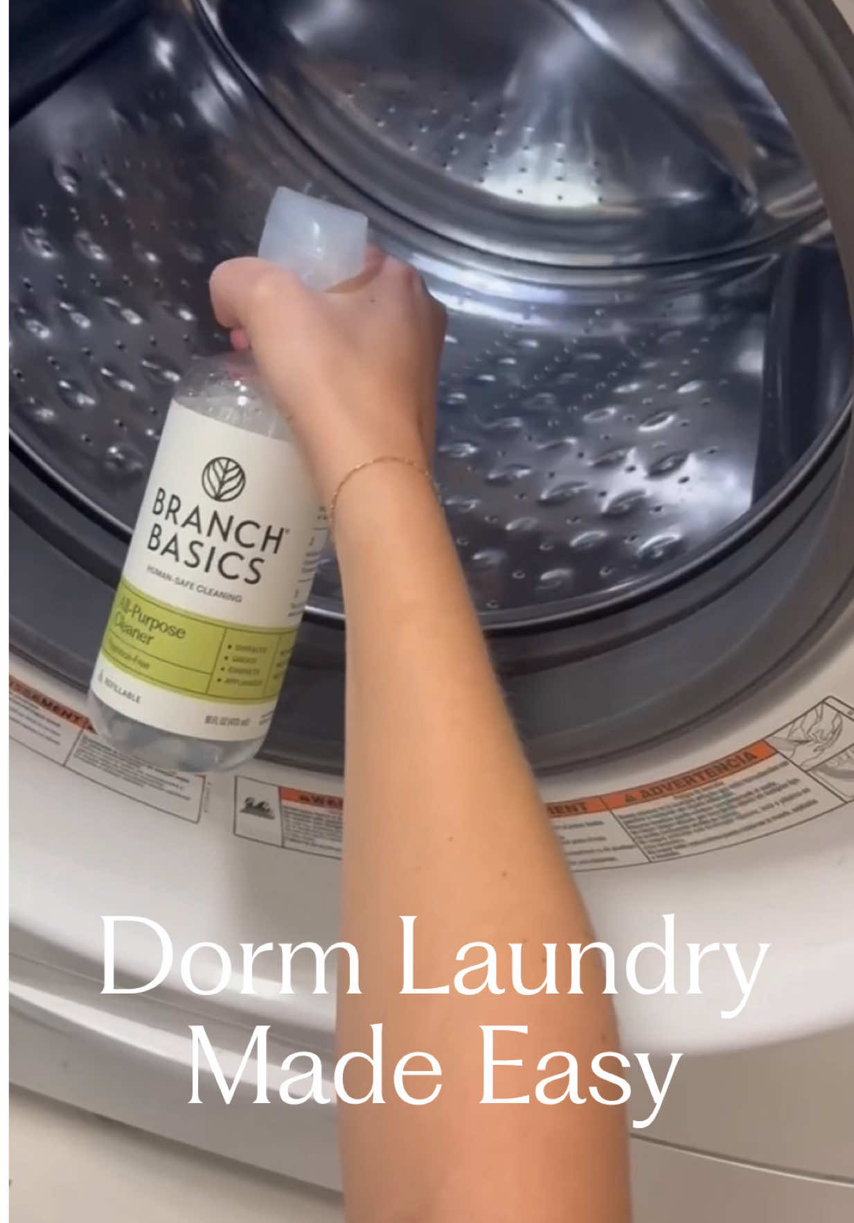 Whether you’re in a dorm, apartment or use a laundromat, that first step is worth the extra minute! 🧺 If the residual scent from someone’s fragrant laundry detergent is really strong and you have the time, we also recommend detoxing your washing machine by running a quick, hot cycle with hydrogen peroxide, baking soda, and a little Branch Basics Concentrate if you can. This will help break down chemical buildup and keep your laundry from picking it up.  If you can’t run a full detox cycle, simply spray and wipe down the inside of the washer and dryer drums with All-Purpose. 🫧 Then all you need is 1 scoop of Laundry Powder and you’re ready to go! Fragrance-free, human-safe, and now easy to grab at @target. 🎯