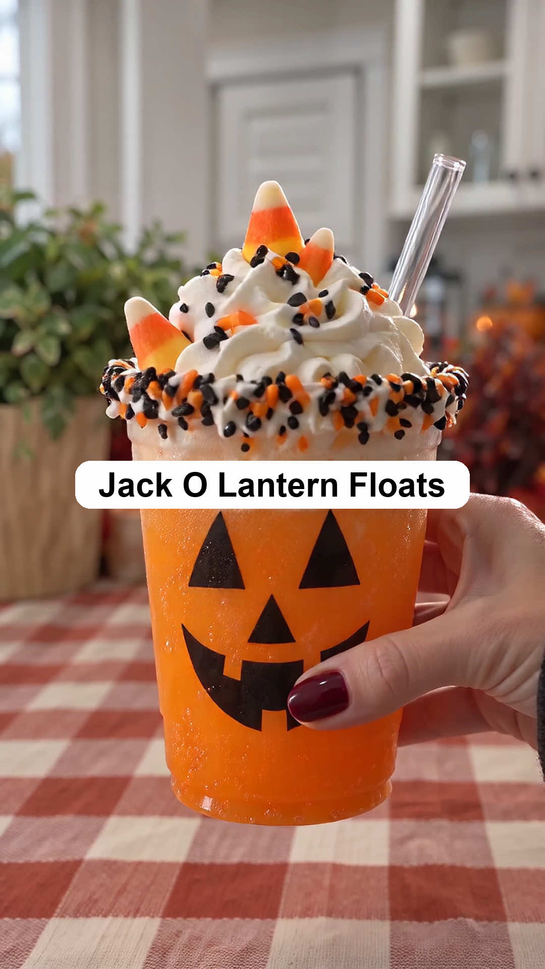 A spooky homemade jack o lantern floats with real kitchen texture, satisfying layers, and a playful Halloween finish. Save it for your next movie night or party! 🎃👻🍪 #HalloweenTreats #SpookySeason #EasyRecipe #HomeBaking #HalloweenFood Ingredients Clear cups and black food-safe marker Vanilla frosting Halloween sprinkles Vanilla ice cream Orange Fanta Whipped cream and candy corn steps Draw jack-o-lantern faces on clear cups. Spread Betty Crocker Rich & Creamy vanilla frosting on the rims and dip in Halloween sprinkles. Add vanilla ice cream, pour in orange Fanta, top with whipped cream, extra sprinkles and one candy corn.