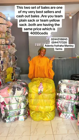 Yaayyyyy I’m team both lol 😂😂😂😂…These bales are perfect for beginners .Take a look at our very best seller and cash out 4000cedis plain sack polysilk dresses and 4000cedis yellow sack polysilk dresses bales .Comment your answer  #businessforbeginners #VoiceEffects #viralvideo #phattysthriftstore #dress 