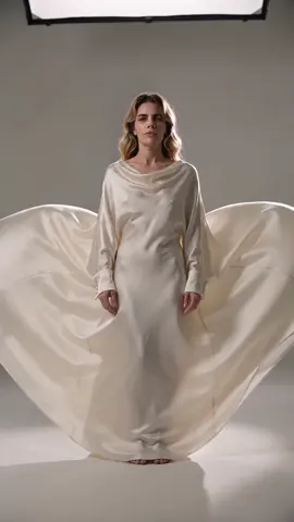@Piedad Qurashi  models a beautiful  silk white dress @Piedad Qurashi #aicast 