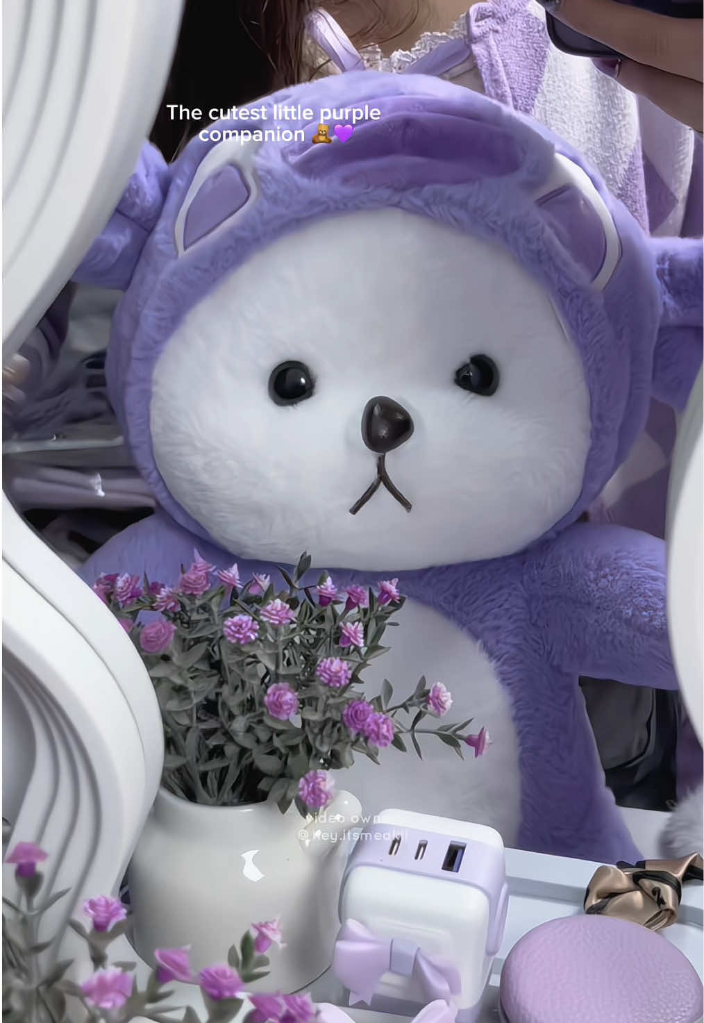 The cutest little purple companion 🧸💜 #giftforher #plushies #giftideas #teddybear #purple 
