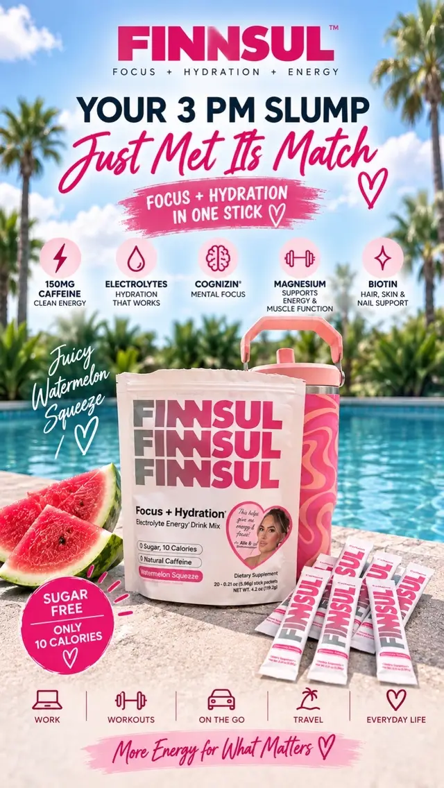 Yes! Since your graphics already explain the features, I’d make the caption more personal + curiosity-driven rather than repeating everything on the slides: The little pink stick that’s coming EVERYWHERE with me. 🍉💗⚡️ When that afternoon slump hits, I don’t necessarily want another coffee—I want energy, focus AND hydration. FINNSUL Watermelon Squeeze gives me all three in one easy little packet. 🙌 🍉 Juicy watermelon flavor ⚡️ 150mg caffeine 💧 Electrolytes for hydration 🧠 Cognizin® for focus 💕 Sugar free + only 10 calories 👜 Individual sticks = SO easy to throw in your purse, gym bag or suitcase Just pour, mix & sip. 20 packets in the bag, and I already know these are going to disappear fast at my house. 😂 Tap the product link to check the current TikTok Shop deal! 💗 @FINNSUL  #FINNSUL #EnergyDrinkMix #Electrolytes #Watermelon #TikTokShopFinds  