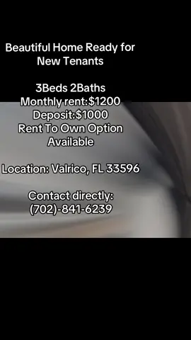🏡✨ VALRICO, FL RENTAL ALERT! ✨🏡 Looking for a spacious home in Valrico, Florida? 👀 This beautiful 3-bedroom, 2-bathroom home offers 1,979 sq. ft. of space, giving you plenty of room to live, relax, entertain, and make yourself at home! 🏠❤️ 💰 Monthly Rent: $1,200 🔐 Security Deposit: $1,000 🛏️ Bedrooms: 3 🛁 Bathrooms: 2 📐 Size: 1,979 sq. ft. 📍 Address: 4011 Fontana Pl, Valrico, FL 33596 ✨ Whether you’re looking for more space for your family, a comfortable place to settle down, or simply ready for a fresh start, this property is worth checking out! 📲 Interested? Contact: (702) 841-6239 🚨 Don’t wait too long to inquire! Affordable homes with this much space can get plenty of attention. Save this post, share it with someone searching for a home, and reach out for more information! 🏡🔑 #ValricoFL #ValricoFlorida #FloridaRentals #FloridaHomes #RentalHome                               
