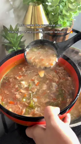 Hello, winters! ❄️🍜 Let’s welcome the cold season with a warm, spicy and delicious bowl of homemade Hot & Sour Soup! ❤️ Ingredients: Chicken, mushrooms, ginger, carrots, cabbage, capsicum, egg whites, chicken stock, salt & black pepper. Sauces: 3 tbsp dark soy sauce, 6 tbsp light soy sauce, 5 tbsp chilli sauce, 1 tbsp brown sugar, 3 tbsp vinegar & 1 tbsp chicken powder. Method: Boil and shred the chicken, keeping the stock aside. Add chicken, mushrooms, black pepper, stock and sauces to a pan. Add vegetables, then cornflour slurry (4 tbsp cornflour + ½ cup water). Finally, slowly add beaten egg whites while stirring. 🍜🔥 Serve hot & enjoy! 🤤❤️ Save this recipe for winter! #HotAndSourSoup #WinterRecipes #SoupSeason #HomemadeSoup #winterfood 