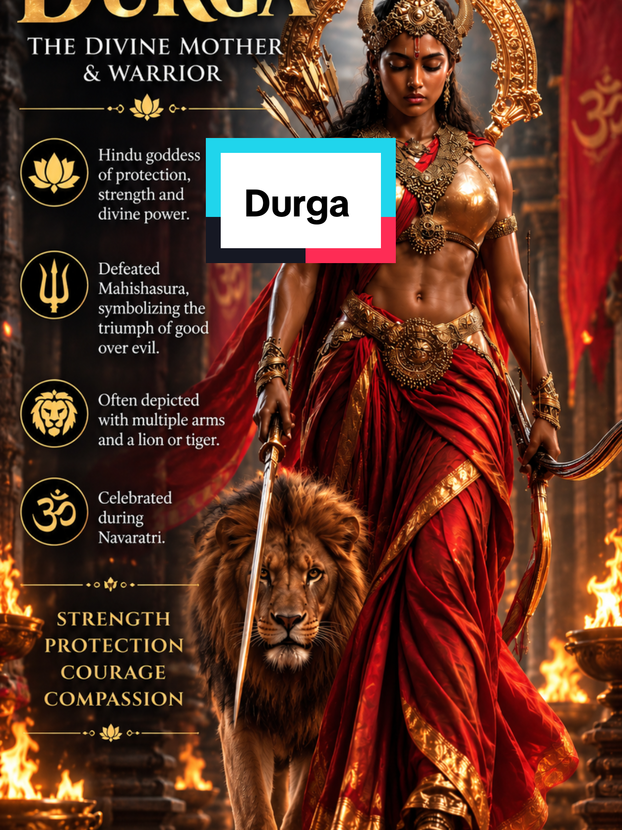 Meet Durga — the powerful Hindu goddess of strength,  protection, and divine feminine energy. ⚔️🦁 A warrior who overcomes evil and restores balance. Her power is fierce, but her purpose is protection. ✨ #GoddessDurga #HinduMythology #DivineFeminine #Spirituality #Mythology