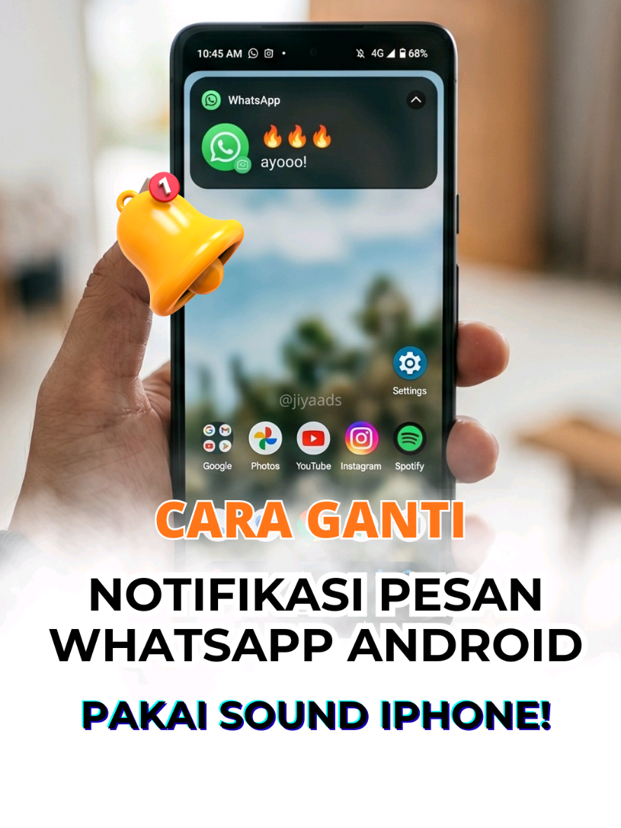 Mau pakai suara notifikasi iPhone di Android? 🍎📱 Ini cara download sound notifikasi iPhone dan pasang sebagai suara notifikasi WhatsApp di Android. Tinggal download sound iPhone → simpan ke HP → pilih sebagai nada notifikasi WhatsApp. Gampang banget! 🔥 📌 Save video ini kalau kamu mau bikin notifikasi WhatsApp Android jadi mirip iPhone! #notifikasiiphone #notifikasiwhatsapp         #creatorsearchinsights #notifikasipesanwa #jiyaads 