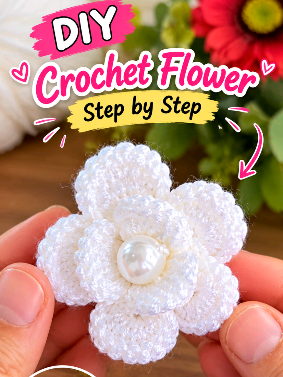 Crochet flower tutorial with white yarn easy step by step tutorial with love 🪡🧶@TikTok UK #crochet #handmade #craft #tuttorial #crochetersoftiktok 