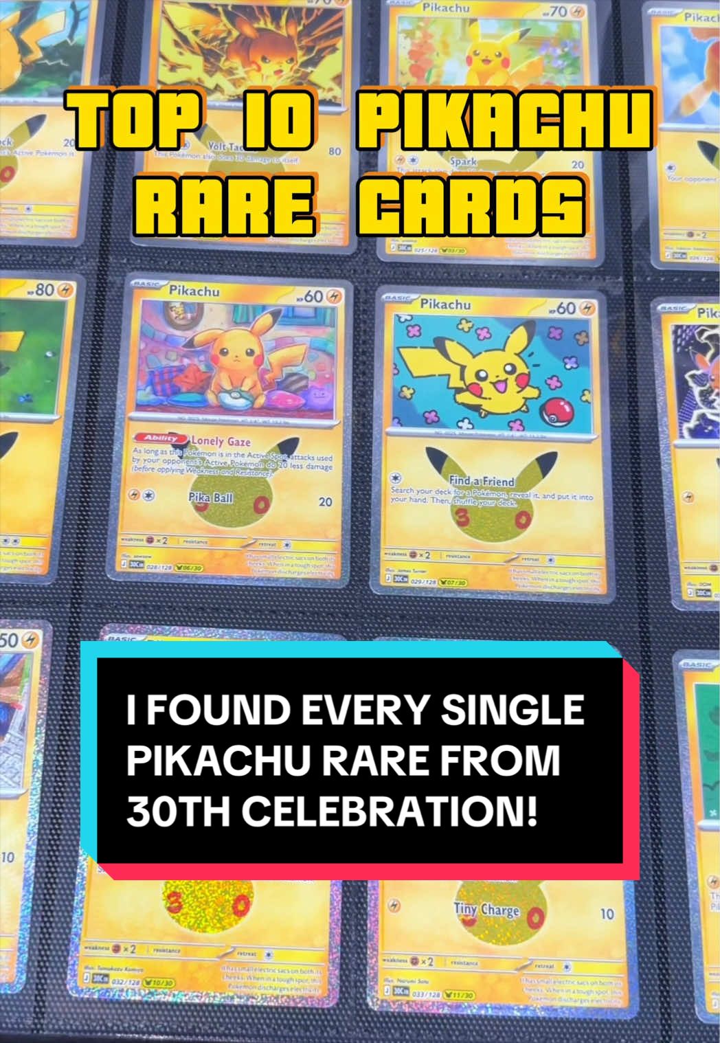 Top 10 30th Celebrations Pikachu! 😯 Lmk what your no. 1 Pikachu Rare illustration is in the comments and is anyone else is collecting all 30? 👇 #pikachu #pokemoncards #pokemoncardsopening #pokemon #pokemoncommunity 